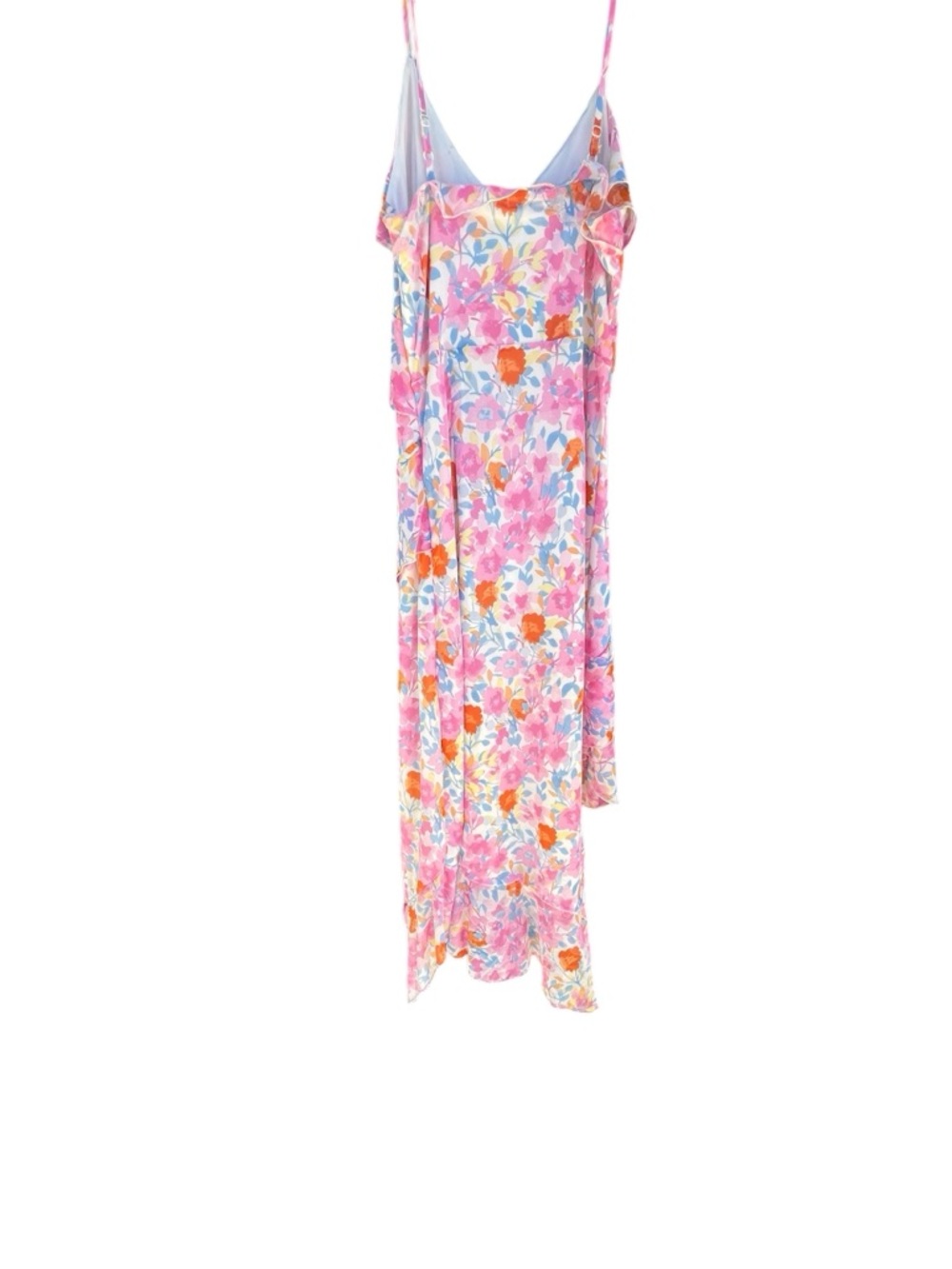No Comment Floral Mesh Midi Dress Asymmetrical Hem Ruffle Size L - Picture 8 of 9